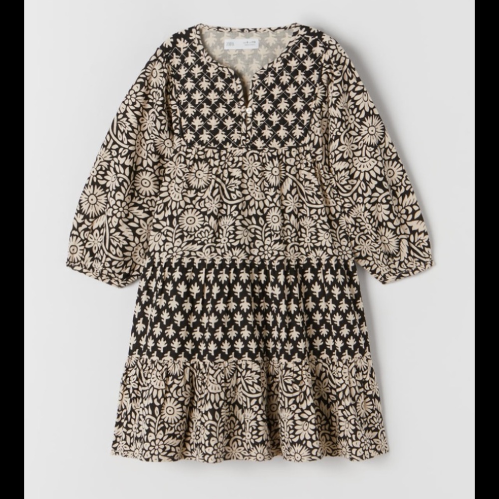 ZARA KIDS Floral Quilted Tier Dress
